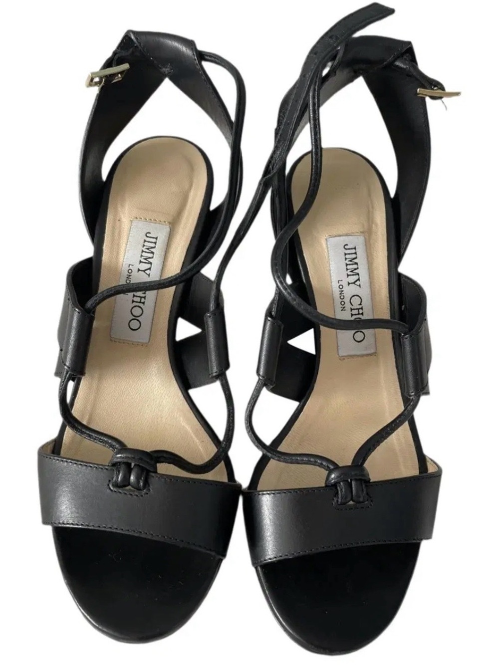 Sz 7.5 ⭐️Like New Jimmy Choo Margo Black Criss Cross Cork Leather Sandals (40mm)